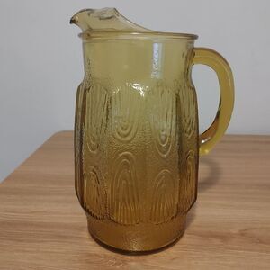 Amber Colored Glass Pitcher Lemonade Tea Vintage Unique